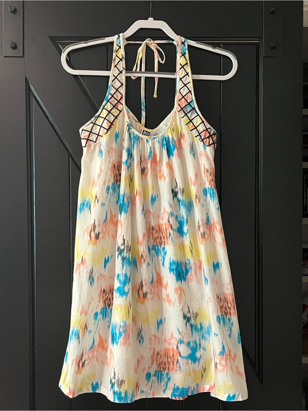 Roxy White Multicolor Tie-Back Sundress